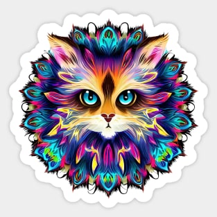 Mandala with cute furry Cat portrait - a01 Sticker